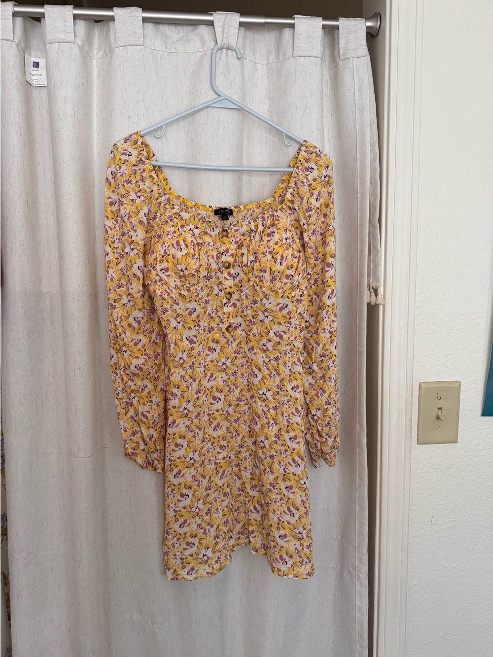 Yellow Floral Long Sleeve Women's Dress